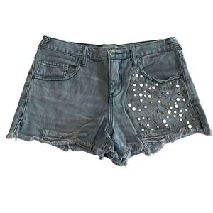 Free People Denim Shorts Womens 27 Gray Studded Distressed Raw Hem Boho Grunge